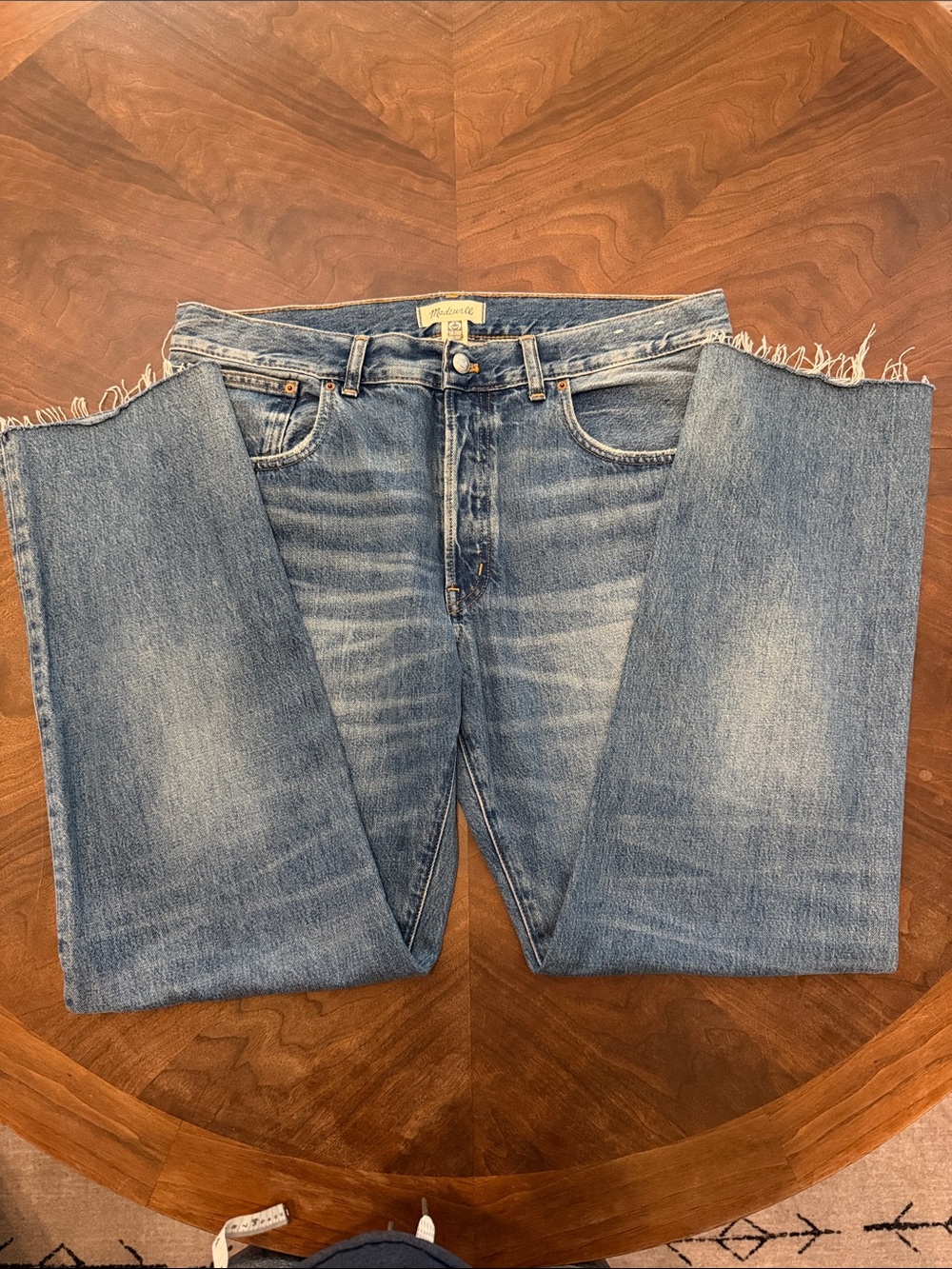Madewell Women’s “The Dean Easy” Button Fly Blue Denim Jeans - Frayed Hem